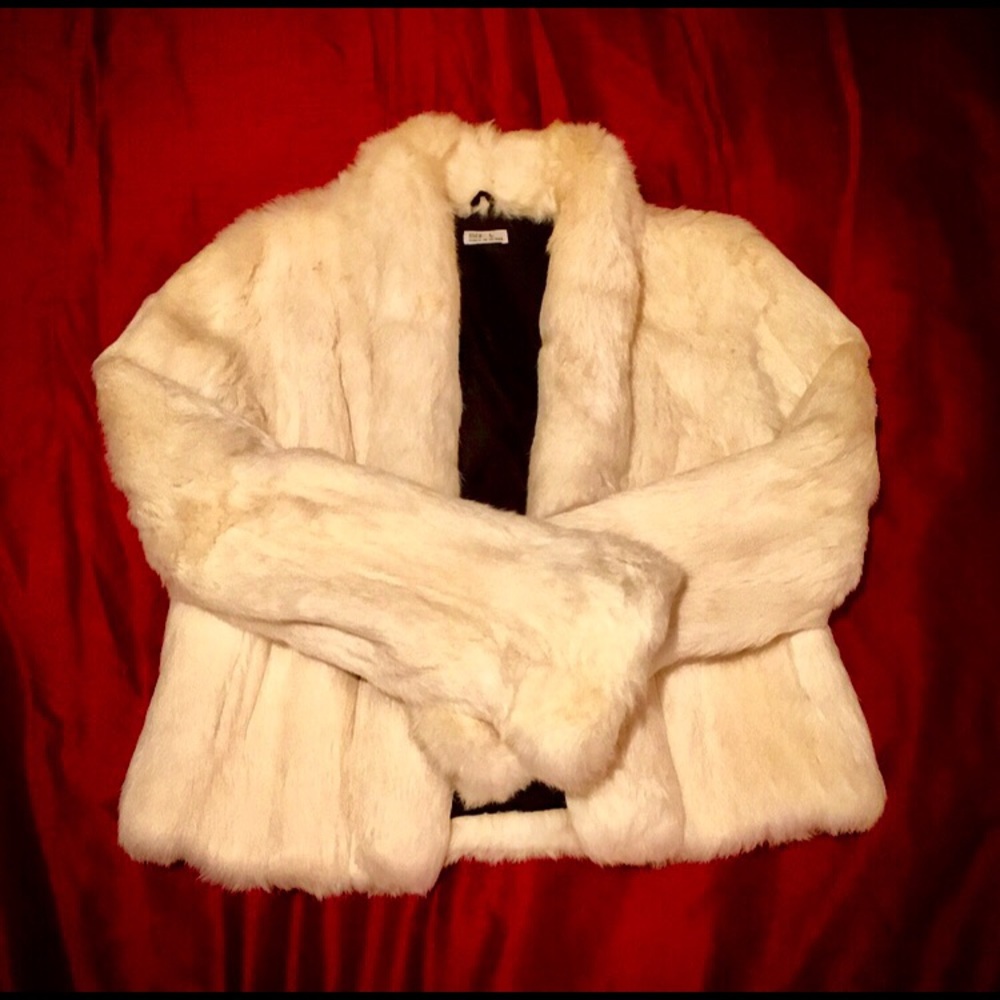 100% authentic rabbit fur coat (white/cream)